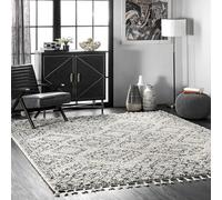 nuLOOM Tapis à poils longs, motif treillis marocain, Collection Vasiliki, 152 x 91 cm, Blanc cassé