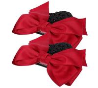 NULYLU 2pcs Filet à Cheveux en Tissu Rouge Nœud en Forme de Ruban pour Chignons, Pince à Chignon Élégante pour Infirmières et Occasions Professionnelles