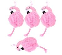 NULYLU 4pcs Boule de Loofah Exfoliant Pe Forme Flamant Rose Mousse Riche et Facile à Nettoyer pour Bain D'garçon et Filles à Domicile
