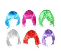 NULYLU 6pièces Perruque Cosplay Couleur Vive Perruque Synthétique Courte Carrée Accessoire Déguisement Fête