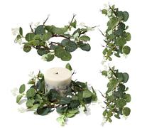 NULYLU Anneaux de Bougies Eucalyptus Artificiels 8 Cm, Lot de 4 Petites Couronnes Décoratives pour Bougies Piliers et Tables, Accessoires Printemps et Fête, Couronne de Table Élégante