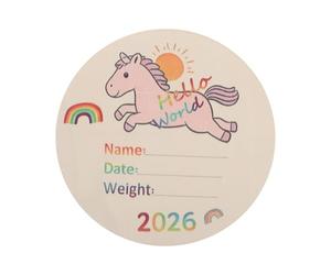 NULYLU Annonce de naissance pour nouveau-nés - Plaque en bois « Hello World » de 15 cm - Disque souvenir coloré pour photos de baby shower - Décoration neutre pour chambre de bébé garçon ou fille