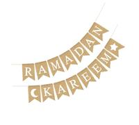 NULYLU Bannière du Ramadan Musulman 1 Ensemble Lune et Étoiles en Tissu Style Fanion, Décoration Suspendue Festive pour Fête Intérieure et Extérieure, Fournitures pour Célébration