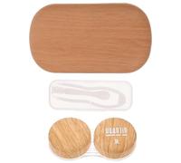 NULYLU Boîte à Lentilles de Contact Double Compartiment Grand Diamètre Cuir Vintage Aspect Bois Étui Anti-Fuite Portable Étui de Voyage pour Lentilles Cosmétiques Couleur Marron