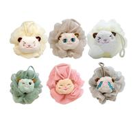 NULYLU Boules de Bain Exfoliation Douce et Élimination des Peaux Mortes Forme Animaux en PE Lot de 6 Accessoires Mignons Bain pour Garçon et Filles