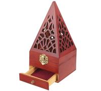 NULYLU Brûleur de Parfum Pyramidal Vintage en Acier Inoxydable et Bois avec Tiroir, Décoration de Bureau et Brûle-Parfum pour Chambre Marron