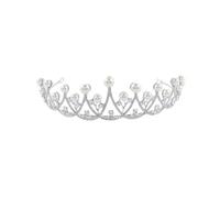 NULYLU Diadème de Mariée en Alliage de Zinc Cristal et Perles Argentées, Texture Dure, Couronne Élégante pour Bal et Concours de Beauté