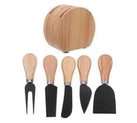 NULYLU Ensemble à Tartiner le Fromage en Acier Inoxydable avec Manches en Bois de Chêne et Bloc Porte-couteaux Élégant, Résistant la Rouille pour Dégustations de Vin et Réunions