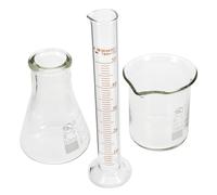 NULYLU Ensemble Verrerie Laboratoire 3 Pièces en Verre Gradué 50 Ml Bécher Cylindre Gradué Flacon Triangulaire Outil Pédagogique Scientifique pour Chimie Biologie et Physique