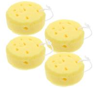 NULYLU Éponge de Bain Ronde 4pcs en Éponge Naturelle Double Face et Cordelette pour Exfoliation Corporelle et Nettoyage Doux Bain