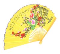 NULYLU Éventail Pliant de Style Chinois Jaune 0,5x0,9 M en Soie et Bambou Solide pour Décoration Murale Salon et Accessoires Photo en Studio