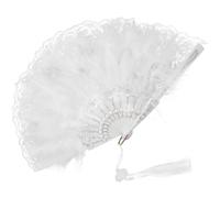 NULYLU Éventail Pliant Dentelle Délicate en Plumage Blanches Vintage Structure Solide en Métal et PP, Accessoire pour et pour Amateurs de Culture Chinoise