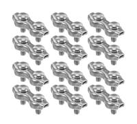 NULYLU Lot de 12 Pinces Serrage-câble en Acier Inoxydable Argenté Double Tête, Accessoires pour Câbles Métalliques, Fixation Sécurisée pour Usage Extérieur et Applications Nomades