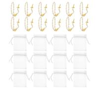 NULYLU Lot de 12 Sets de Sets de Bracelets Chapelet Religieux Miniatures en Perles Blanches et Croix Lune, Taille 7x9 Cm, Bijou Catholique de Prière Polyvalent pour Baptême, Communion
