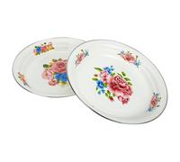 NULYLU Lot de 2 Assiettes Émaillées Épaisses Style Rétro Motif Floral Coloré, Multifonctionnelles pour Servir Snacks et Stocker Aliments la Maison Pique-niques
