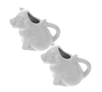 NULYLU Lot de 2 Pichets à Lait en Céramique Forme Vache Blanche Poignée, Crémier Animal 250 Ml, Pot à Sauce Polyvalent Cuisine, Salle à Manger et Restaurant