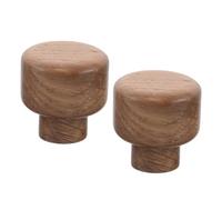 NULYLU Lot de 2 Poignées Rondes de Tiroir en Bois Massif Chêne Naturel, Poignée de Meuble Seul Trou, Bouton de Porte D’armoire Cuisine et Meuble, Vis Incluses, Style Vintage Solide,