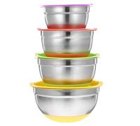 NULYLU Lot de 4 Bols à Salade en Acier Inoxydable Couvercle, Fond en Silicone Antidérapant, Design Rond Profond, Maison Bar Couleur Aléatoire Style Style Aléatoire