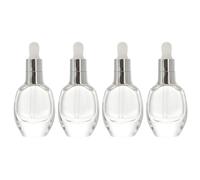 NULYLU Lot de 4 Flacons Compte-gouttes en Verre 30ml Argenté Pipette Plastique Facile à Presser pour Huiles Essentielles et Liquide Musculaire en Voyage