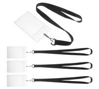 NULYLU Lot de 4 Porte-badges Transparents Étui Porte-badge en Polyester et Pvc, Pochette Rigide Anti-rayures Cordon Tour de Cou, Porte-cartes D'identité Imperméable pour Bureau, Sécurité