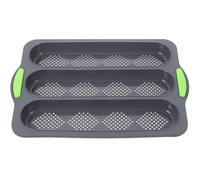 NULYLU Moule Silicone Antiadhésif à 3 Compartiments Fond Alvéolé, Poignée Verte Ergonomique, Lavable et Multifonction pour Four, Moule à Baguette Professionnel et Maison
