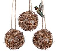 NULYLU Nichoirs à Colibris Encourage la Nidification Éthique des Oiseaux 3 Pièces Marron en Bois et Coton Accessoire pour Jardin et Décoration Nature
