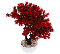 NULYLU Ornement de Bonsaï Artificiel Pin Rouge en Plastique Doux, Plante Artificielle Décorative pour Intérieur, Pot de Fleurs Simulé pour Bureau, Maison, Café et Espace Zen