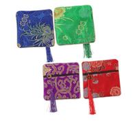 NULYLU Paquet de Rangement Brodé pour Médiators Guzheng, Lot de 4 Pochettes Carrées en Coton et Polyester, Petite Taille, Fermeture Éclair Rétro, Couleurs Assorties Couleur Aléatoire
