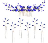 NULYLU Peigne à Cheveux Orné de Strass Bleu Royal, Ensemble 7 Pièces D’épingles Décoratives pour Mariage et Soirée, Accessoires Coiffure Femmes Polyvalents et Élégants, Postiches