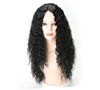 NULYLU Perruque Bouclée Fibre Duveteuse Longue Avec Au Milieu Noire Réaliste Et Thermorésistante