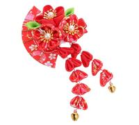 NULYLU Pince à Cheveux Japonaise à Pompon Rouge avec Éventail en Tissu Résistant, Épingle à Cheveux Chinoise Traditionnelle pour Femmes, Accessoire Coiffure Kimono pour Mariage et Fêtes