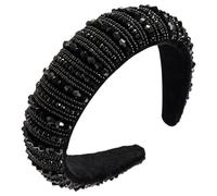 NULYLU Serrage-tête en Cristal Noir Strass et Perles, Léger et Non Décolorant, Accessoire Cheveux Créatif pour Festival et Fête