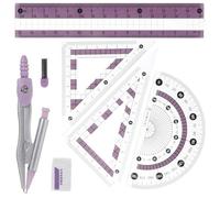 NULYLU Set de Règles Multifonctions en Plastique Compas, Rapporteur et Équerre, Surface Lisse, Résistant, pour Ingénieurs et Artistes, 7 Pièces