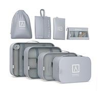 NUMADA - 8 Set de Organiseurs de Bagage pour Voyage Midweek A80 Imperméable avec Sac à Chaussures. Packing Cubes avec Maille Transparente et Double Fermeture Éclair | Économies d'espace | Gris Clair