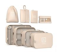 NUMADA - 8 Set de Organiseurs de Bagage pour Voyage Midweek A80 Imperméable avec Sac à Chaussures. Packing Cubes avec Maille Transparente et Double Fermeture Éclair | Économies d'espace | Beig