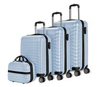 NUMADA - Lot de 4 Valises (53/63/75cm) et Trousse de Toilette Bleu Clair, ABS, Rigide, Résistant, 4 Doubles Roues, Léger, Serrure à Combinaison latérale