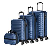 NUMADA - Lot de 4 Valises (53/63/75cm) et Trousse de Toilette Bleu Foncé, ABS, Rigide, Résistant, 4 Doubles Roues, Léger, Serrure à Combinaison latérale