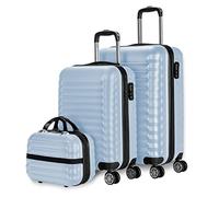 NUMADA - Lot de Valises Cabine de Voyage Bleu Clair et Trousse de Toilette, Moyenne (53/63cm). Set Rigides 4 Roues, ABS, Robustes, Durables et Légères. Serrure à Combinaison