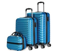 NUMADA - Lot de Valises Cabine de Voyage Bleu, Moyenne (53/63cm) et Trousse de Toilette. Rigides 4 Roues, ABS, Robustes, Durables et Légères. Serrure à Combinaison