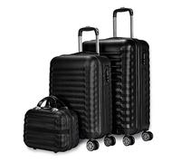 NUMADA - Lot de Valises Cabine de Voyage Noir, Moyenne (53/63cm) et Trousse de Toilette. Rigides 4 Roues, ABS, Robustes, Durables et Légères. Serrure à Combinaison