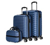 NUMADA - Lot de Valises de Voyage Bleu Foncé, de Cabine et Moyenne (53/63cm) et Trousse de Toilette. Set de Valises Rigides 4 Roues, ABS, Robustes, Durables et Légères. Serrure à Combinaison