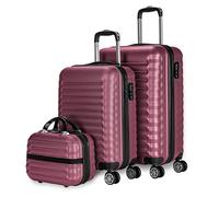 NUMADA - Lot de Valises de Voyage Cabine Bordeaux, Moyenne (53/63cm) et Trousse de Toilette. Rigides 4 Roues, ABS, Robustes, Durables et Légères. Serrure à Combinaison