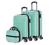 NUMADA - Lot de Valises de Voyage Cabine Vert Menthe, Moyenne (53/63cm) et Trousse de Toilette. Rigides 4 Roues, ABS, Robustes, Durables et Légères. Serrure à Combinaison