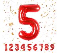 Number 5 Birthday Balloon, Red Number 5 Balloon, 40 Inches \ 105 Cm Giant Helium Balloons Xxl Inflatable Balloons, Number Balloon Birthday Decoration Flights With Helium