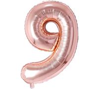 Number Balloon 9 Rose Gold 40 Inches - Birthday 0-90 Years - Helium Support Party Decoration