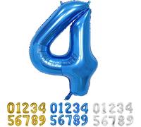 Number Balloons, 40 Inch Blue Helium Mylar Balloons Birthday Balloon For Children, Boys, Girls, Birthday Party Decorations (Number 4)
