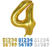 Number Balloons, 40 Inch Gold Helium Mylar Balloons Birthday Balloon For Children, Boys, Girls, Birthday Party Decorations (Number 4)