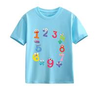 Number Day Filles et Garçons Enfants T-shirts Amusants Chiffres Colorés Bébé T-shirt Fille S, bleu ciel, 10-11Years