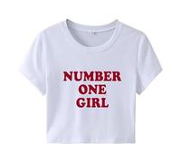 Number One Girl Crop T-Shirt Femmes Y2K Cropped Tops E-Girls Teen Crew Neck Manches Courtes Slim Fit Streetwear