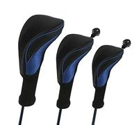 Number-One Lot de 3 Housses de Club de Golf pour conducteurs de Bois de Parcours Hybrides avec numéros interchangeables 3, 4, 5, 6, 7 X (Bleu)
